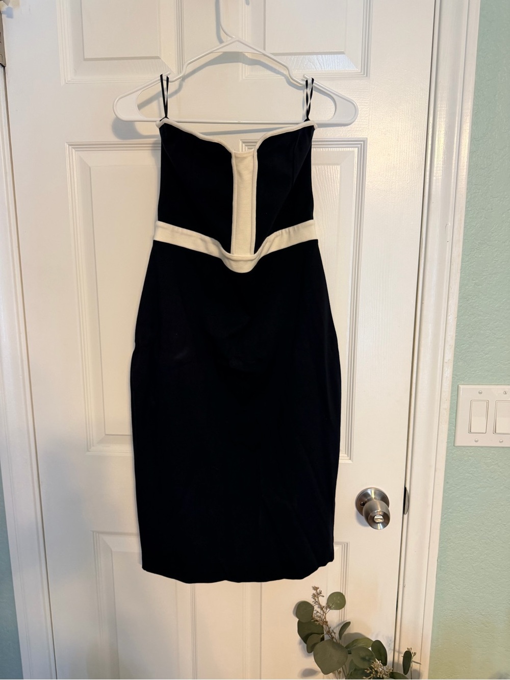 Express Black Strapless Sheath Dress with Cream Accents